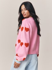 Little Bird by Jools Oliver Pink & Red Eyelash Heart Cardigan - Image 3 of 5