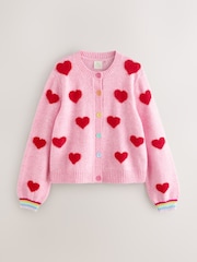Little Bird by Jools Oliver Pink & Red Eyelash Heart Cardigan - Image 4 of 5