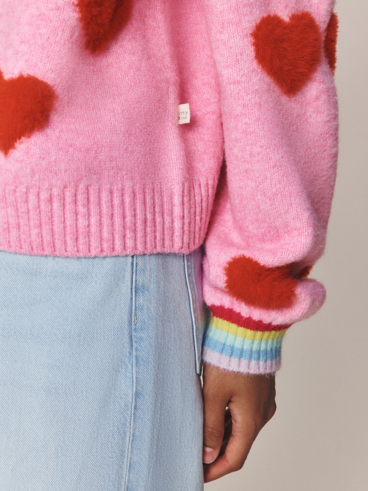 Little Bird by Jools Oliver Pink & Red Eyelash Heart Cardigan - Image 5 of 5 Little Bird by Jools Oliver Pink & Red Eyelash Heart Cardigan - Image 5 of 5