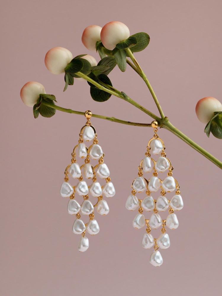 Orelia London Gold Tone Statement Pearl Chandelier Drop Earrings - Image 1 of 3