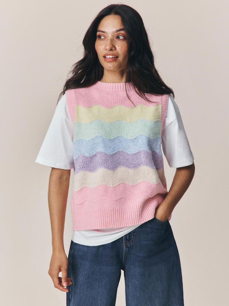Little Bird by Jools Oliver Rainbow Pointelle Knitted Vest - Image 1 of 11