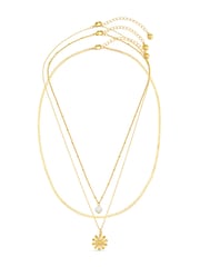 Orelia London Gold Tone Pearl & Daisy 3-Row Necklace - Image 2 of 4