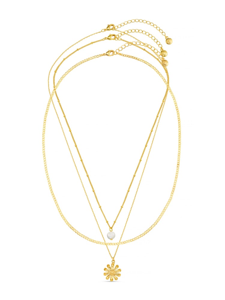 Orelia London Gold Tone Pearl & Daisy 3-Row Necklace - Image 2 of 4