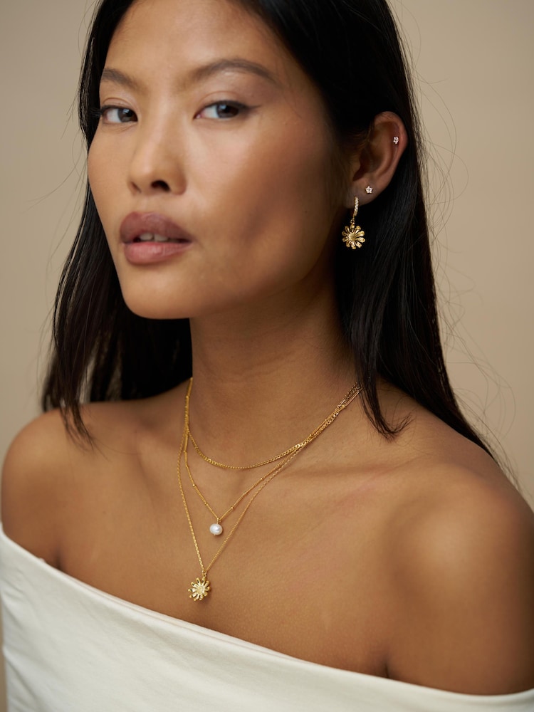 Orelia London Gold Tone Pearl & Daisy 3-Row Necklace - Image 4 of 4