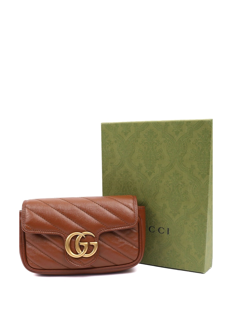 The Handbag Clinic Gucci Marmont Shoulder Flap Super Mini Brown Bag - Image 1 of 6