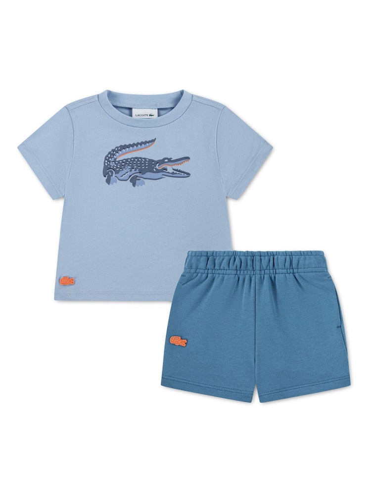 Lacoste Blue Croc Effect Graphic T-Shirt and Short set - Image 1 of 5
