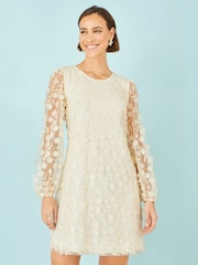 Yumi Cream Long Sleeve Floral Applique Tunic - Image 1 of 5