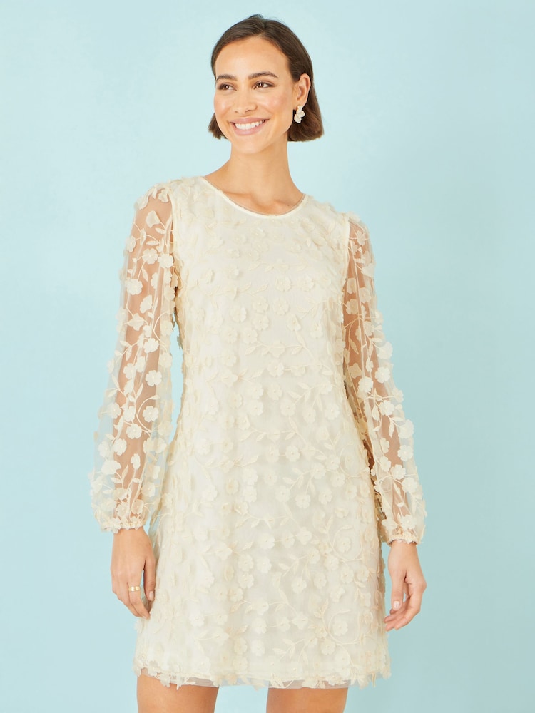 Yumi Cream Long Sleeve Floral Applique Tunic - Image 1 of 5