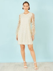 Yumi Cream Long Sleeve Floral Applique Tunic - Image 2 of 5