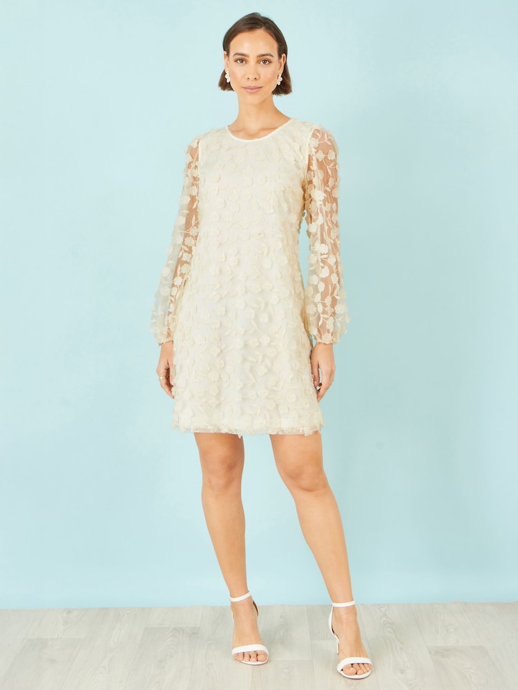 Yumi Cream Long Sleeve Floral Applique Tunic - Image 2 of 5