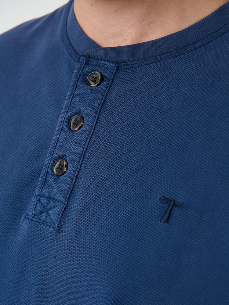 Saltwell Blue Dyed Grandad Collar Cotton T-Shirt - Image 6 of 6