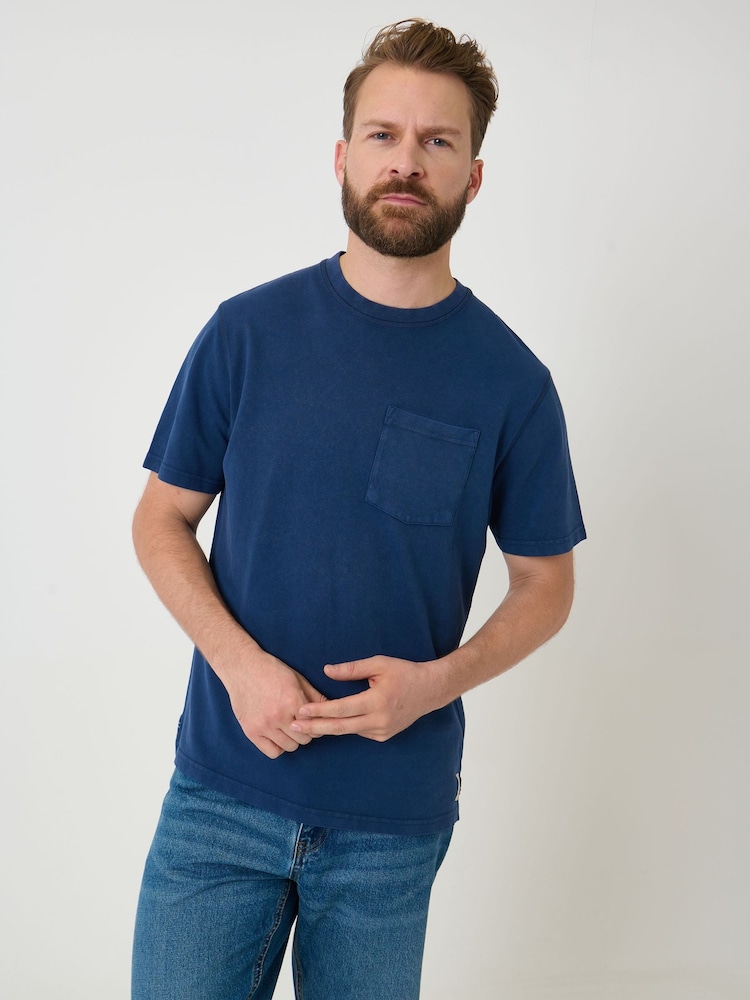 Saltwell Blue Dyed Crew Neck Cotton T-Shirt - Image 1 of 6