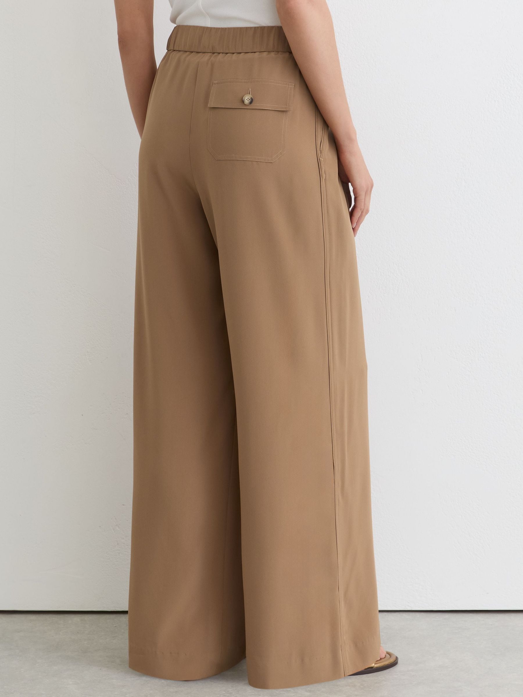 Buy Reiss Camel Maria Petite Matte-Silk Wide-Leg Trousers from