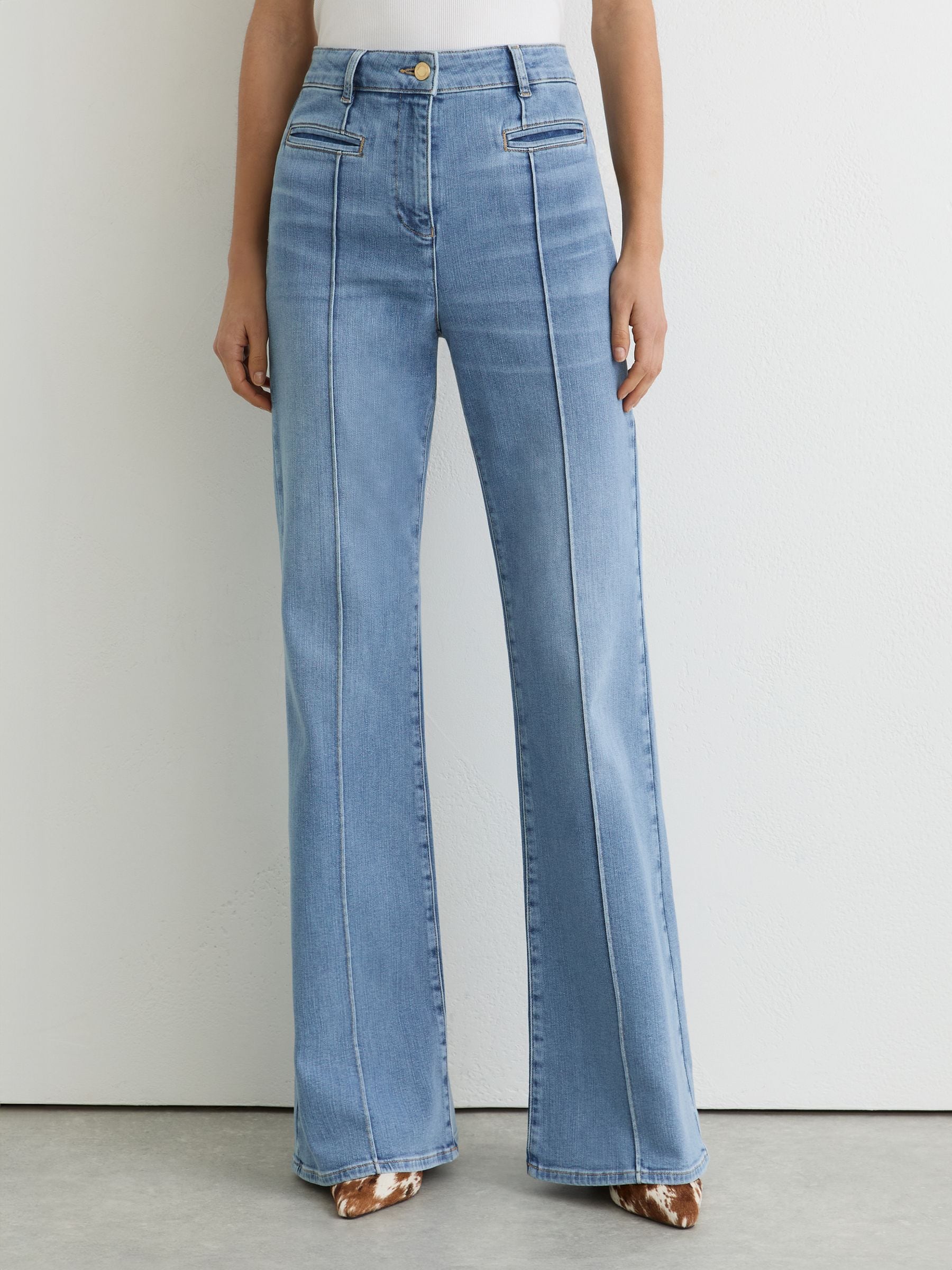 Buy Reiss Light Blue Claude Pintuck-Detail Flared Jeans from Next USA
