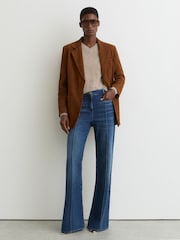 Reiss Mid Blue Claude Pintuck-Detail Flared Jeans - Image 1 of 6