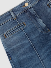 Reiss Mid Blue Claude Pintuck-Detail Flared Jeans - Image 12 of 12