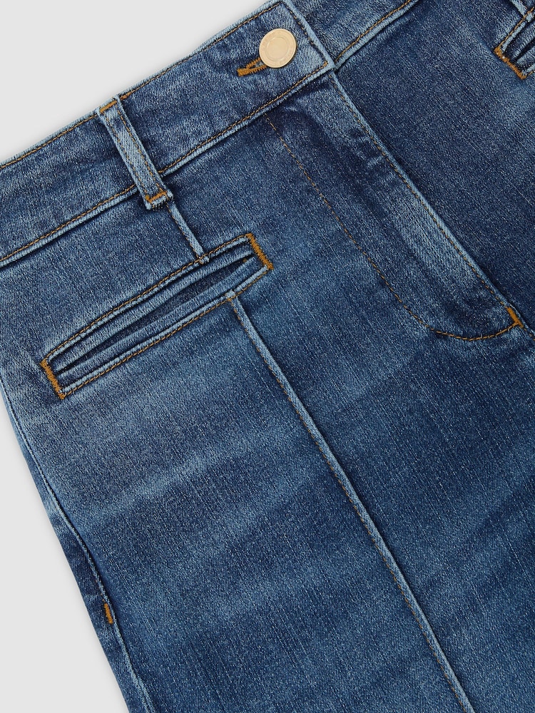 Reiss Mid Blue Claude Pintuck-Detail Flared Jeans - Image 12 of 12 Reiss Mid Blue Claude Pintuck-Detail Flared Jeans - Image 12 of 12