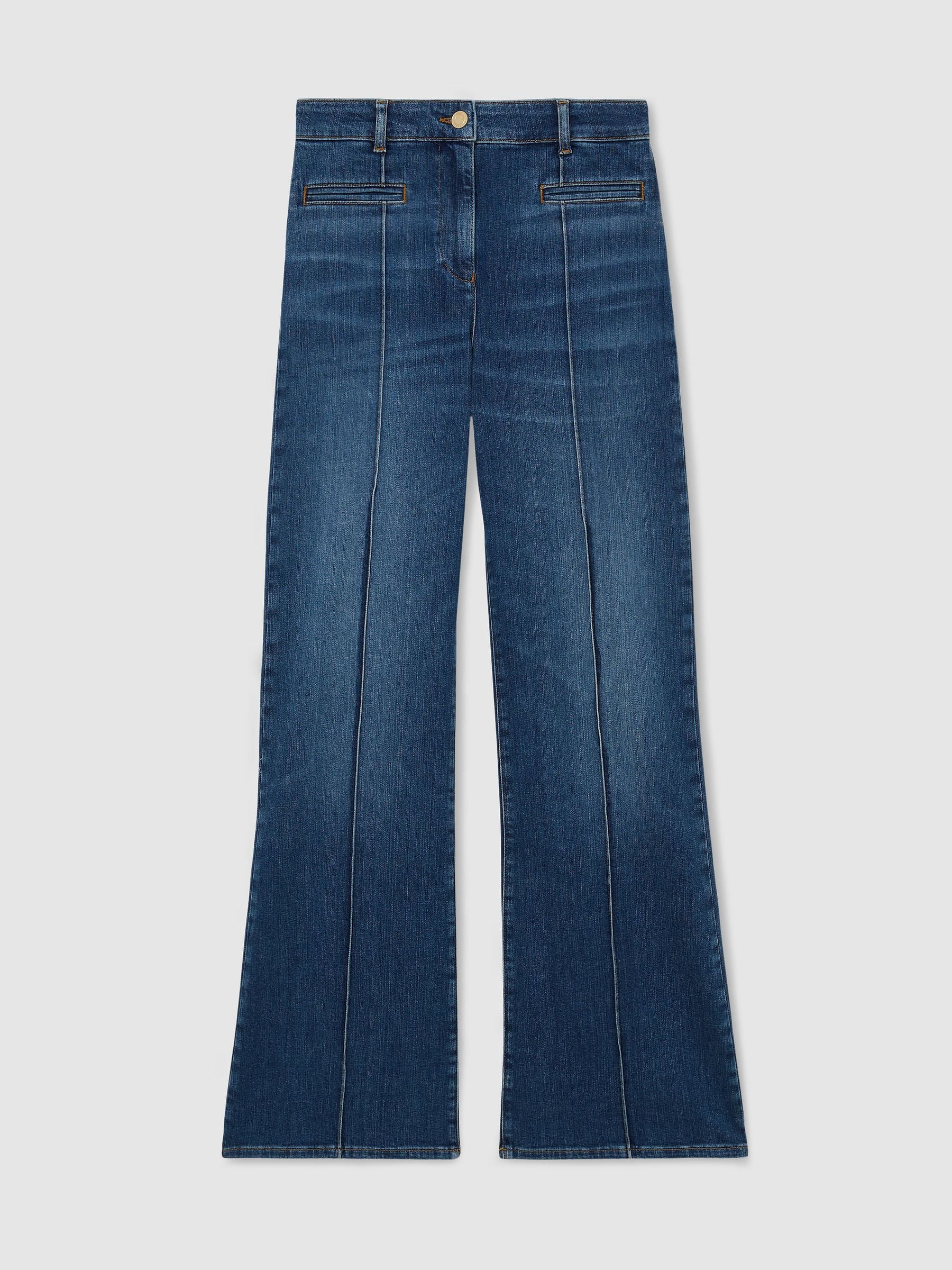Buy Reiss Mid Blue Claude Pintuck-Detail Flared Jeans from Next USA