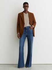 Reiss Mid Blue Claude Pintuck-Detail Flared Jeans - Image 8 of 12