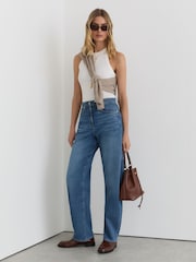 Reiss Mid Blue Sabel Petite Barrel-Leg Jeans - Image 1 of 7