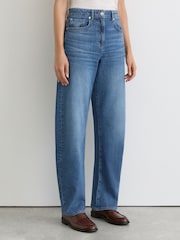 Reiss Mid Blue Sabel Petite Barrel-Leg Jeans - Image 3 of 7