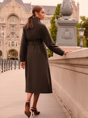 Love & Roses Chocolate Brown Funnel Neck Balloon Sleeve Faux Wool Coat - Image 4 of 4