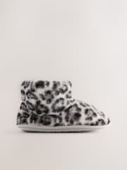 Grey/Black Leopard Print - Mga Faux Fur Boot Slipper - Larawan 1 ng 5