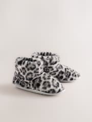 Grey/Black Leopard Print - Mga Faux Fur Boot Slipper - Larawan 3 ng 5