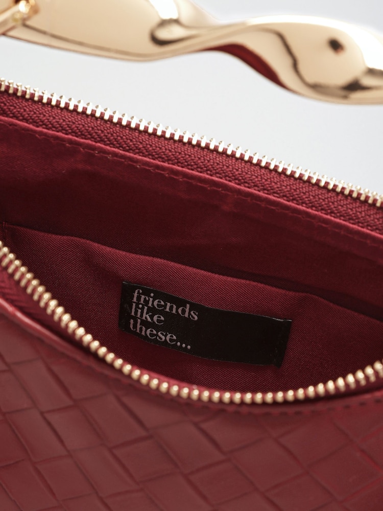 Friends Like These Burgundy Red Weave Top Handle Clutch Bag - Image 7 of 7 Friends Like These Burgundy Red Weave Top Handle Clutch Bag - Image 7 of 7