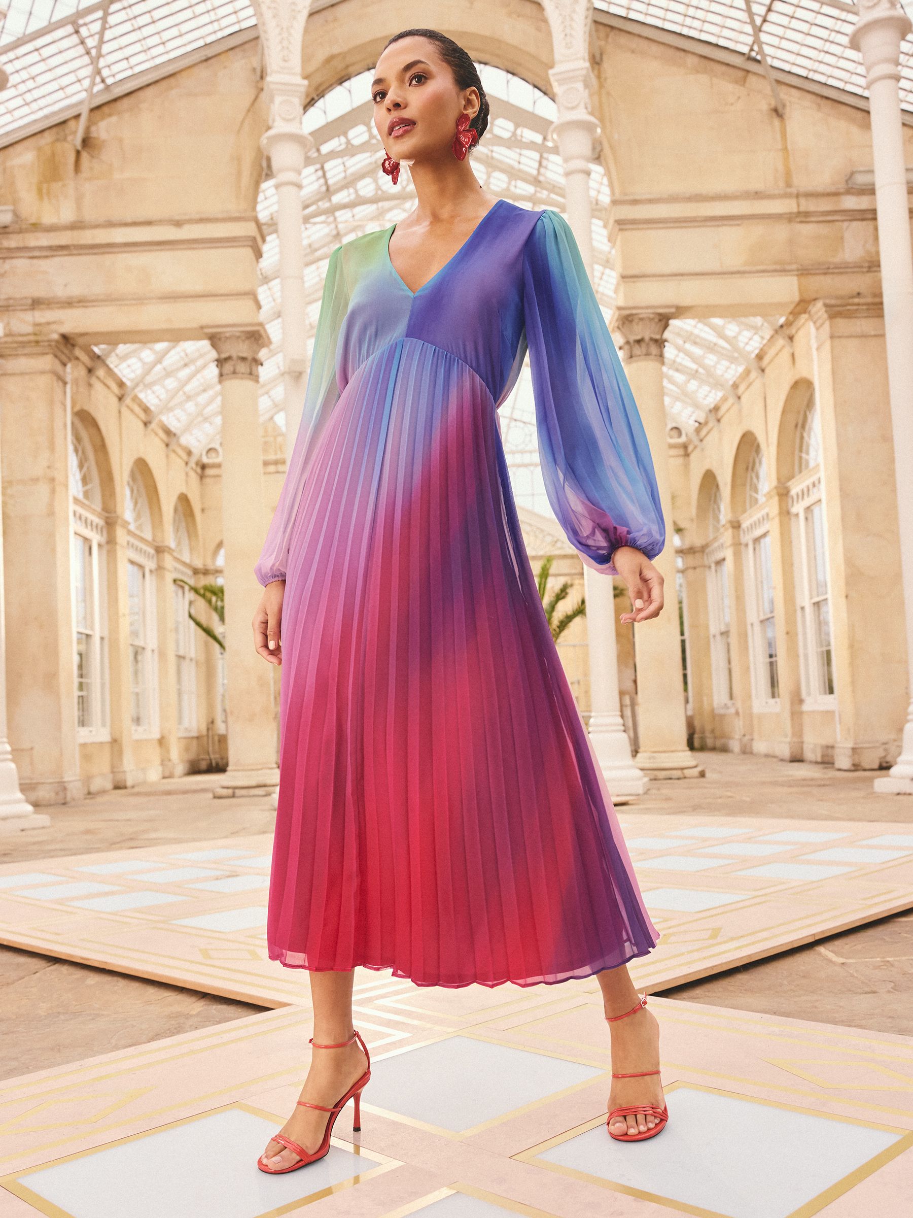 Buy Love & Roses Pink Ombre Chiffon Pleated Midi Dress from Next