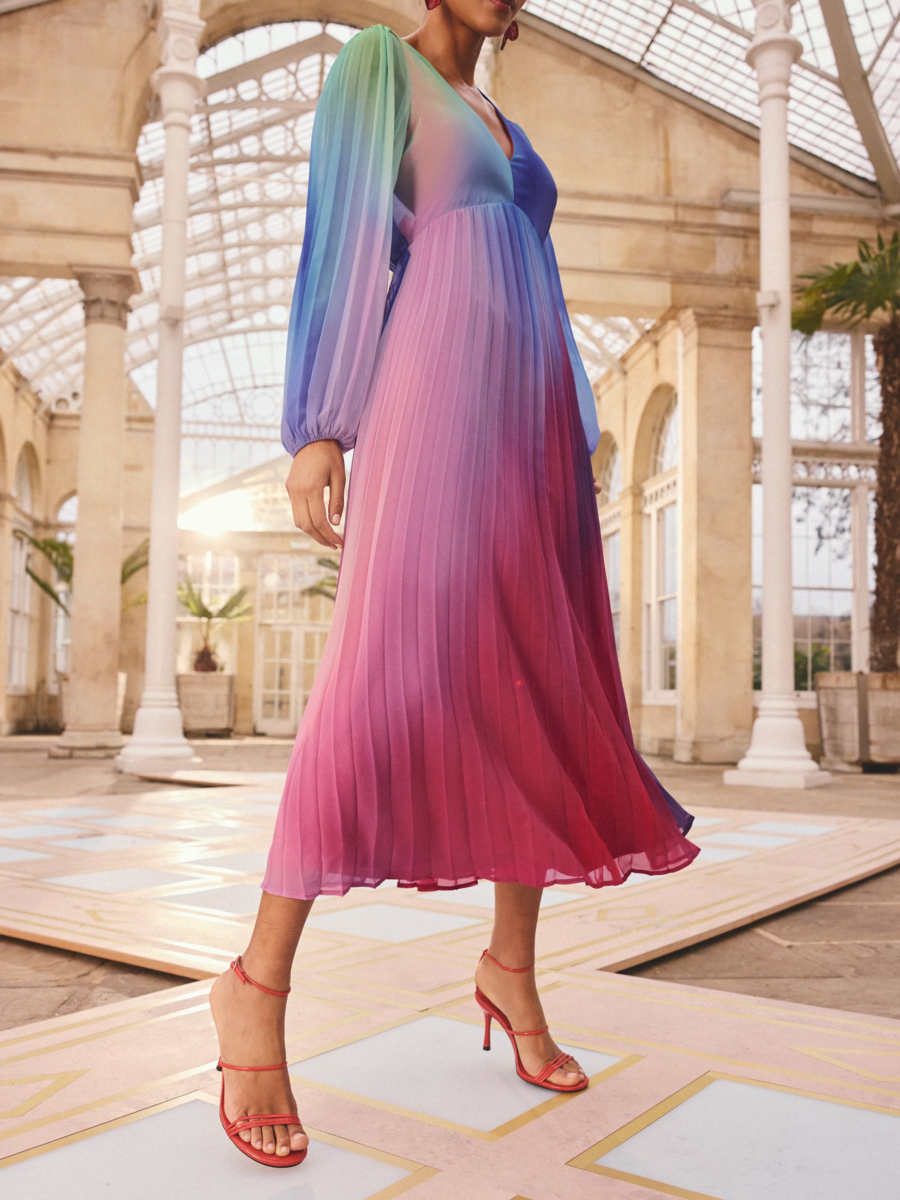 Buy Love & Roses Pink Ombre Chiffon Pleated Midi Dress from Next USA