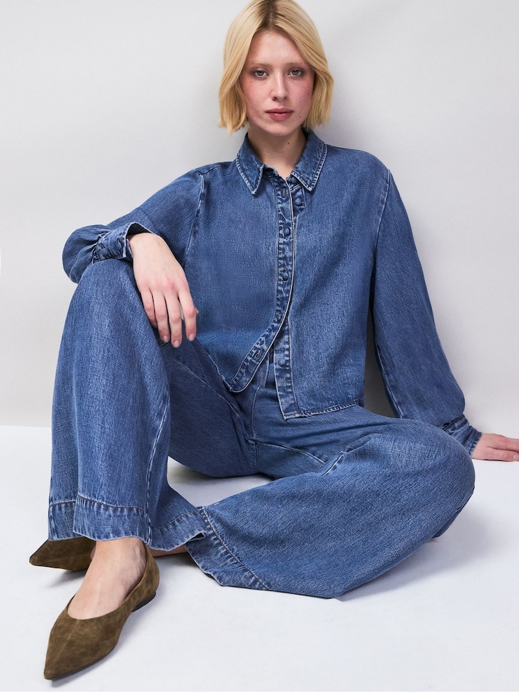 Ro&Zo Blue Tencel Denim Cropped Shirt - Image 1 of 5