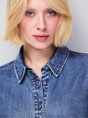 Ro&Zo Blue Tencel Denim Cropped Shirt - Image 4 of 5