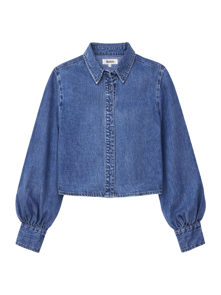 Ro&Zo Blue Tencel Denim Cropped Shirt - Image 5 of 5