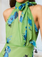 Ro&Zo Green Athena Floral Tie Halterneck Dress - Image 3 of 3