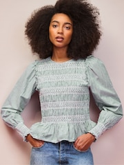 Ro&Zo Green Stripe Shirred Blouse - Image 1 of 3