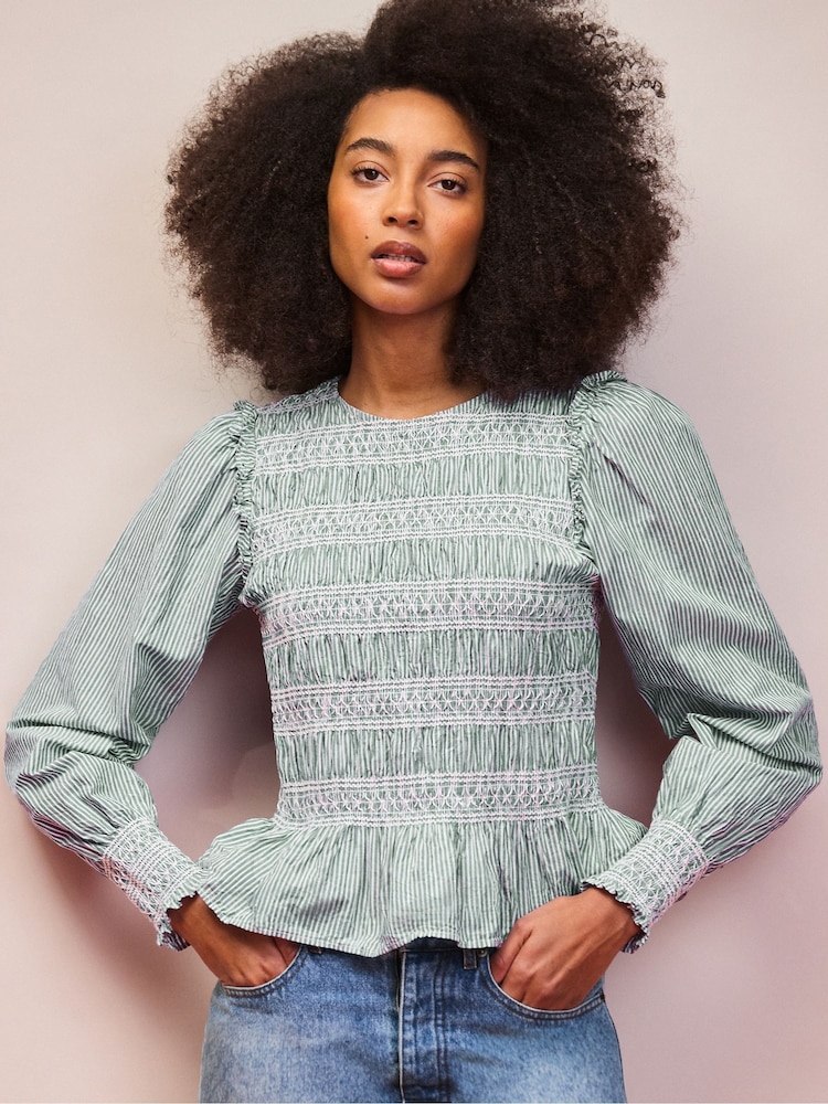 Ro&Zo Green Stripe Shirred Blouse - Image 1 of 3