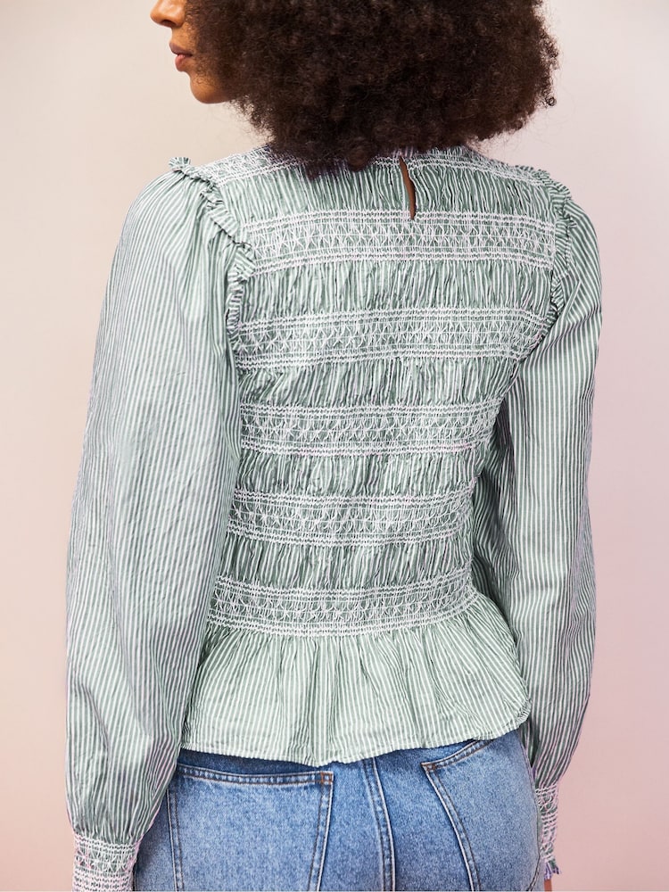 Ro&Zo Green Stripe Shirred Blouse - Image 3 of 3