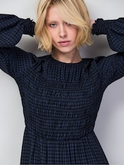 Ro&Zo Blue Check Shirred Bodice Dress - Image 2 of 6