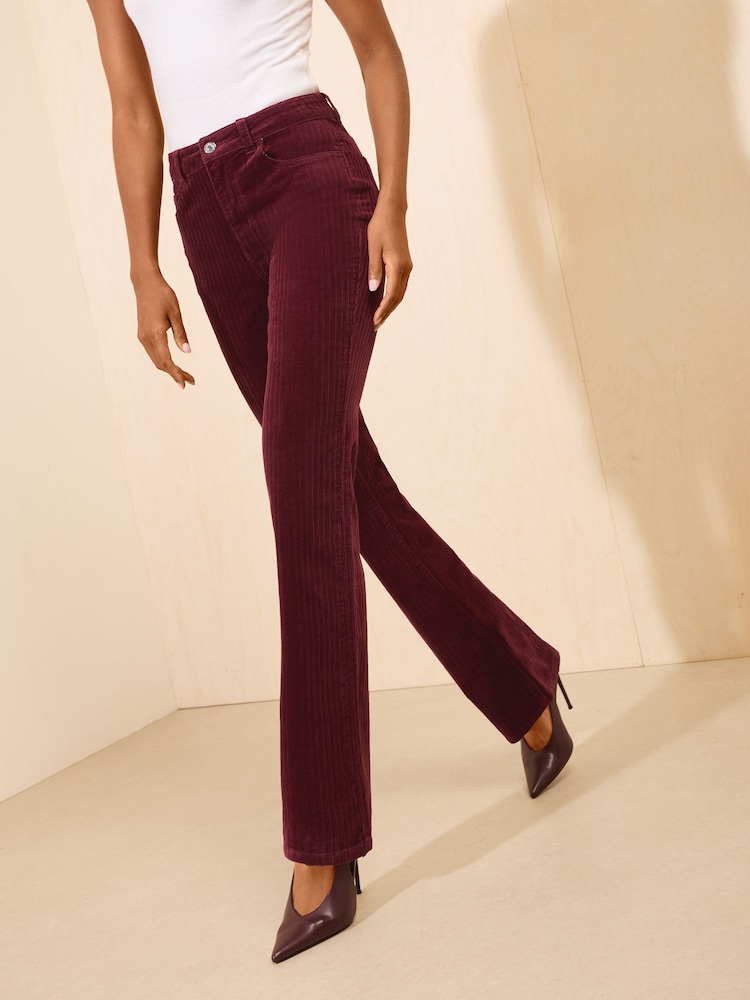 Friends Like These Burgundy Red Bootcut Corduroy Trousers - Image 1 of 4 Friends Like These Burgundy Red Bootcut Corduroy Trousers - Image 1 of 4