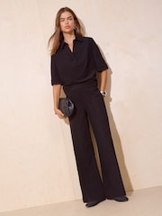 Friends Like These Black Elasticated Wide Leg Corduroy Trousers - Image 1 of 4