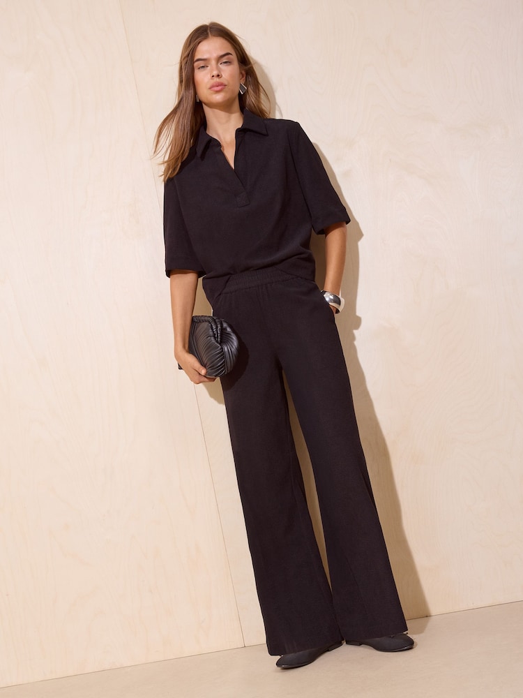Friends Like These Black Elasticated Wide Leg Corduroy Trousers - Image 1 of 4