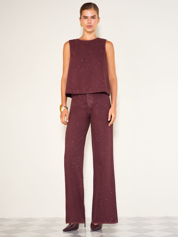 Friends Like These Burgundy Red Premium Embellished Everyday Wide Leg Denim Jeans - Image 2 of 5