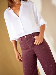 Friends Like These Burgundy Red Premium Embellished Everyday Wide Leg Denim Jeans - Image 3 of 5