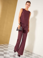 Friends Like These Burgundy Red Premium Embellished Everyday Wide Leg Denim Jeans - Image 4 of 5