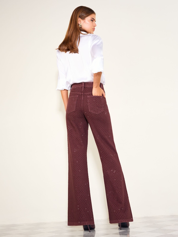 Friends Like These Burgundy Red Premium Embellished Everyday Wide Leg Denim Jeans - Image 5 of 5