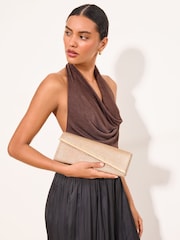 Lipsy Gold Glitter Asymetric Clutch Bag - Image 1 of 7