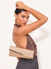 Lipsy Gold Glitter Asymetric Clutch Bag - Image 2 of 7