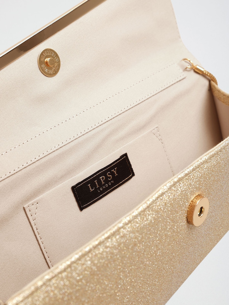 Lipsy Gold Glitter Asymetric Clutch Bag - Image 7 of 7