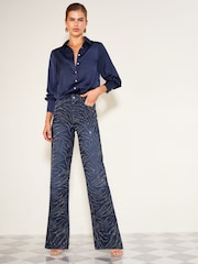 Friends Like These Indigo Blue Zebra Premium Embellished Everyday Wide Leg Denim Jeans - Image 2 of 6